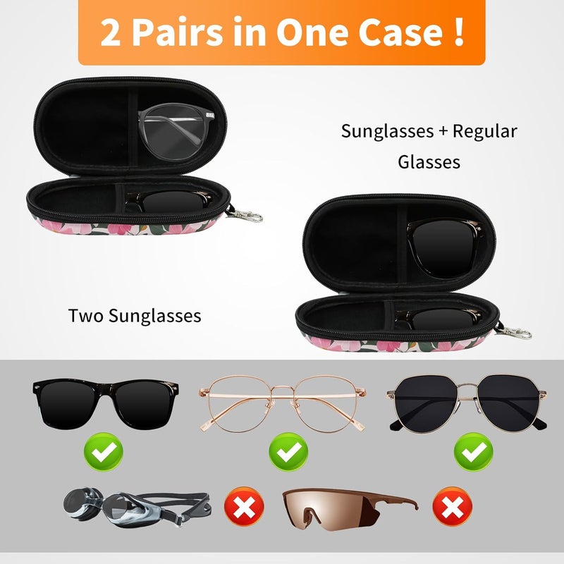 FlyingMage Store Double Eyeglasses Case, Hard Shell Dual Sunglasses Organizer with Zipper Clip Travel Glasses Storage for Women Men - Image 2